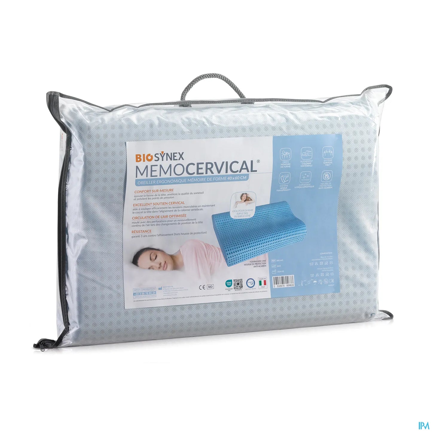 Biosynex Oreiller Mémocervical Double Vague Bleu 40x60 cm