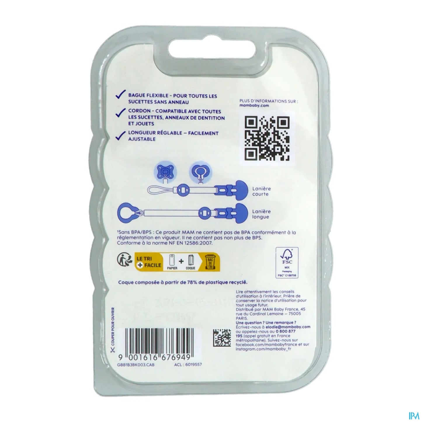 Attache-Sucette Décor Tous Âges Réglable Lavable