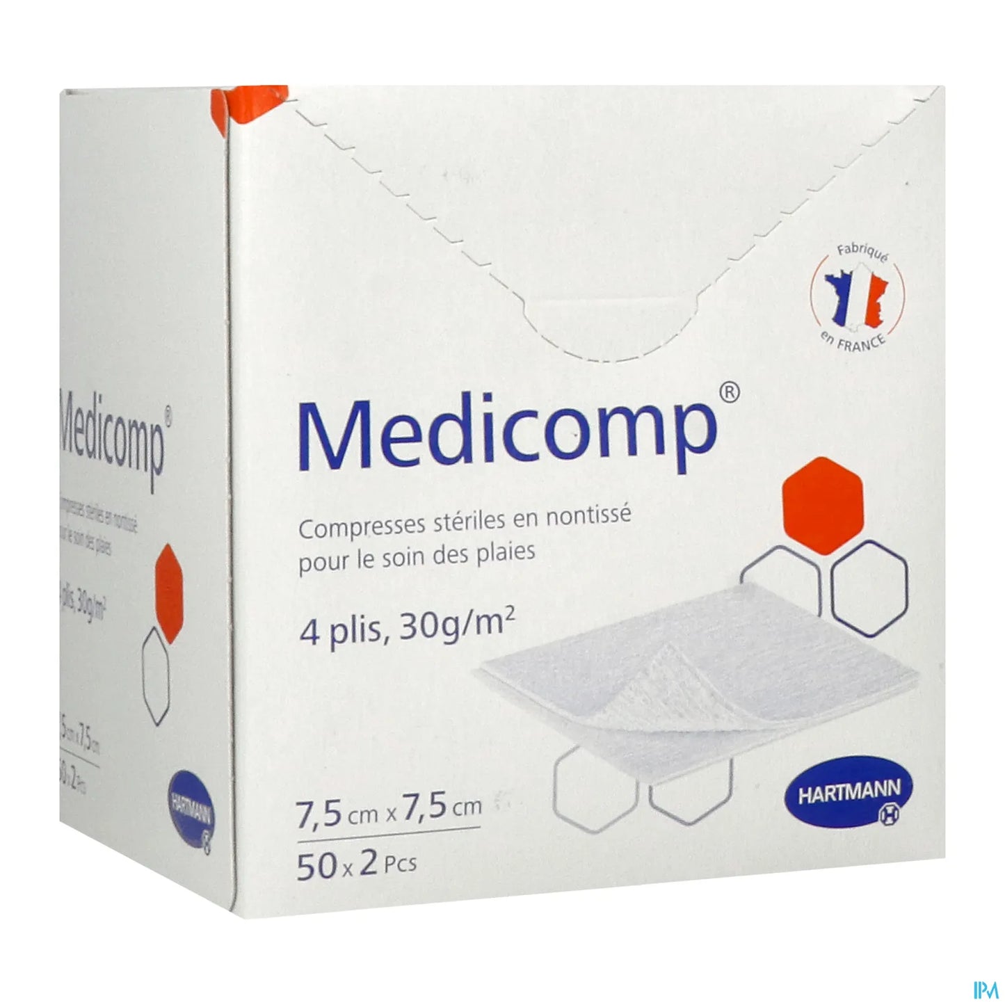 Compresse Non Tissée 7,5 cm x 7,5 cm Boîte 2 x 50