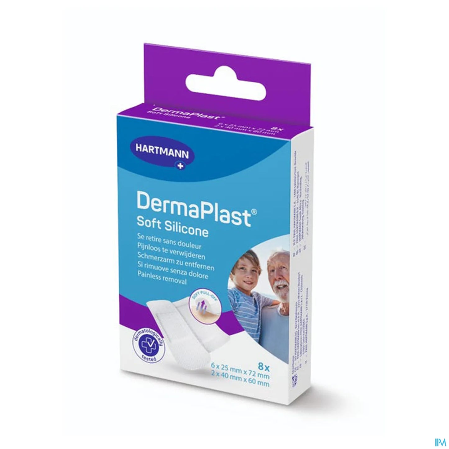 DermaPlast Soft Silicone 8 unités 2 tailles 25 mm x 72 mm (6) 40 mm x 60 mm (2)