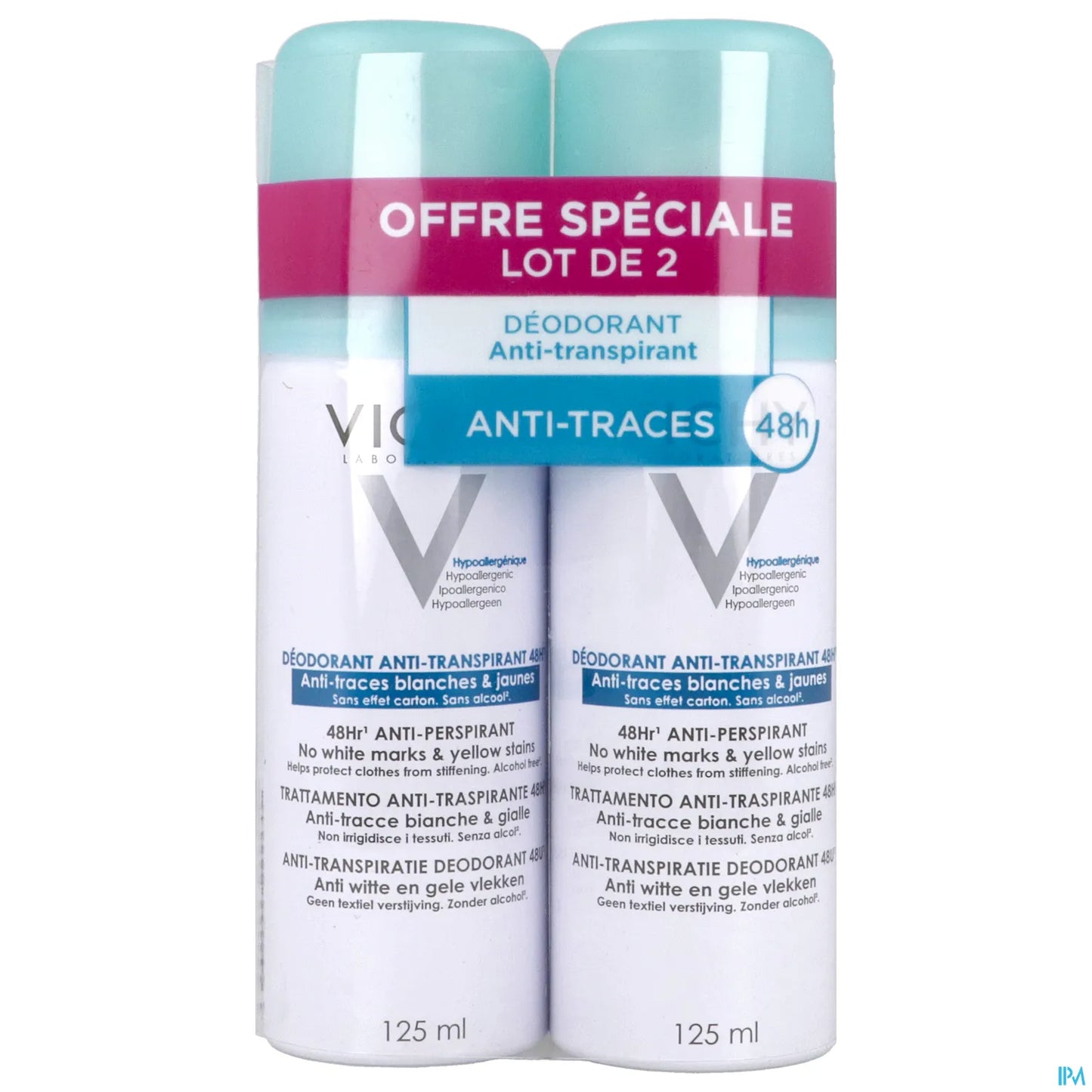Anti-Perspirant Deodorant Anti-Trace Aerosol 48H Pack of 2 x 125 ml