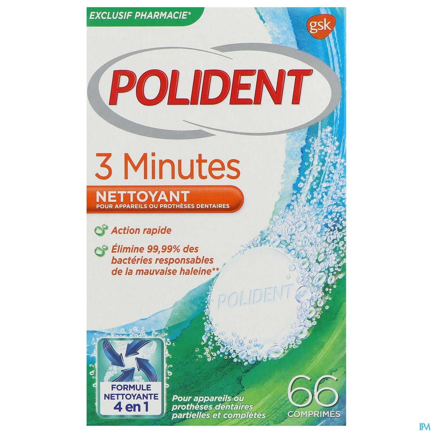 Polident Corega 3 Minutes Nettoyant Pour Appareils Dentaires 66 Comprimés