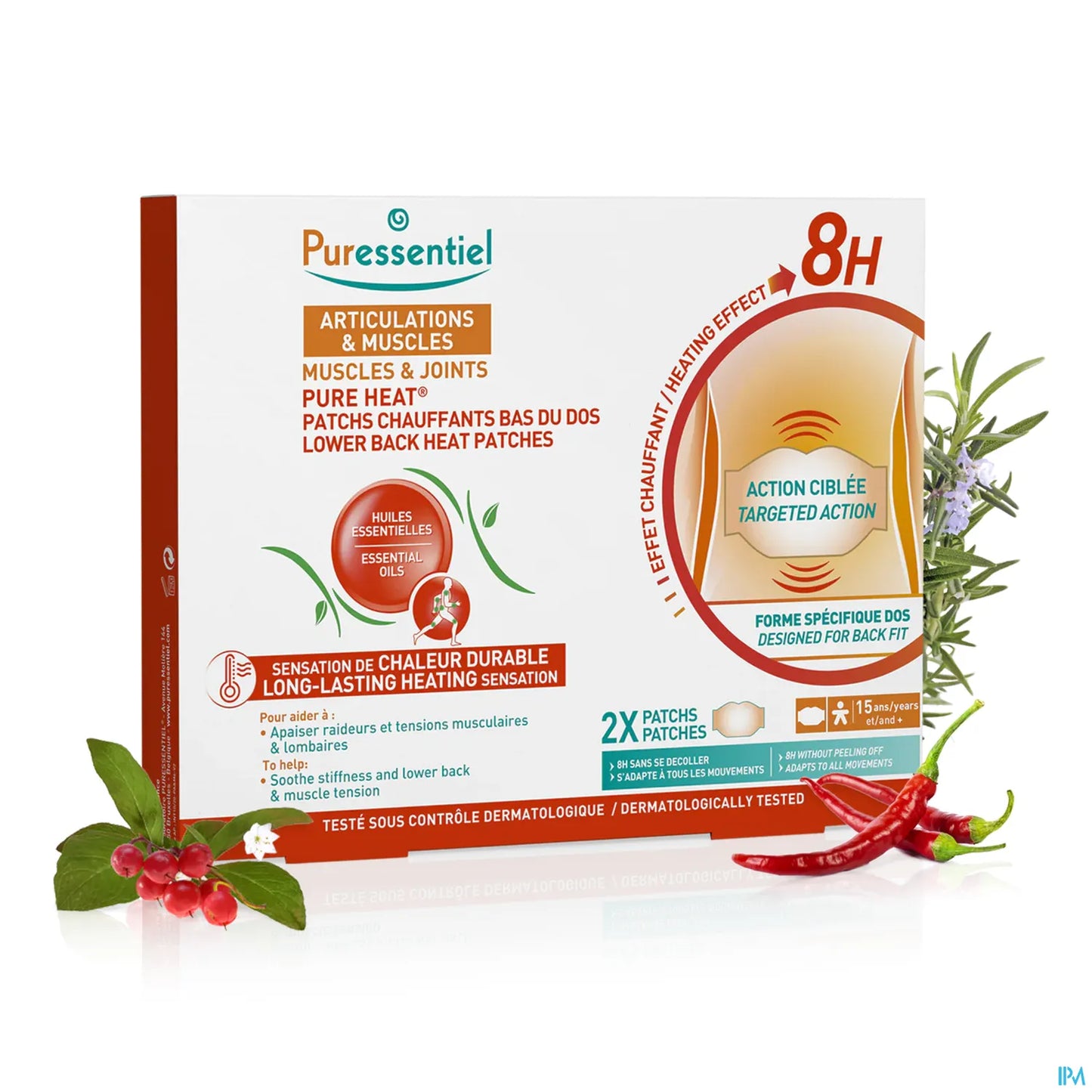 Articulations et Muscles Pure Heat 2 Patchs Chauffants Bas du Dos