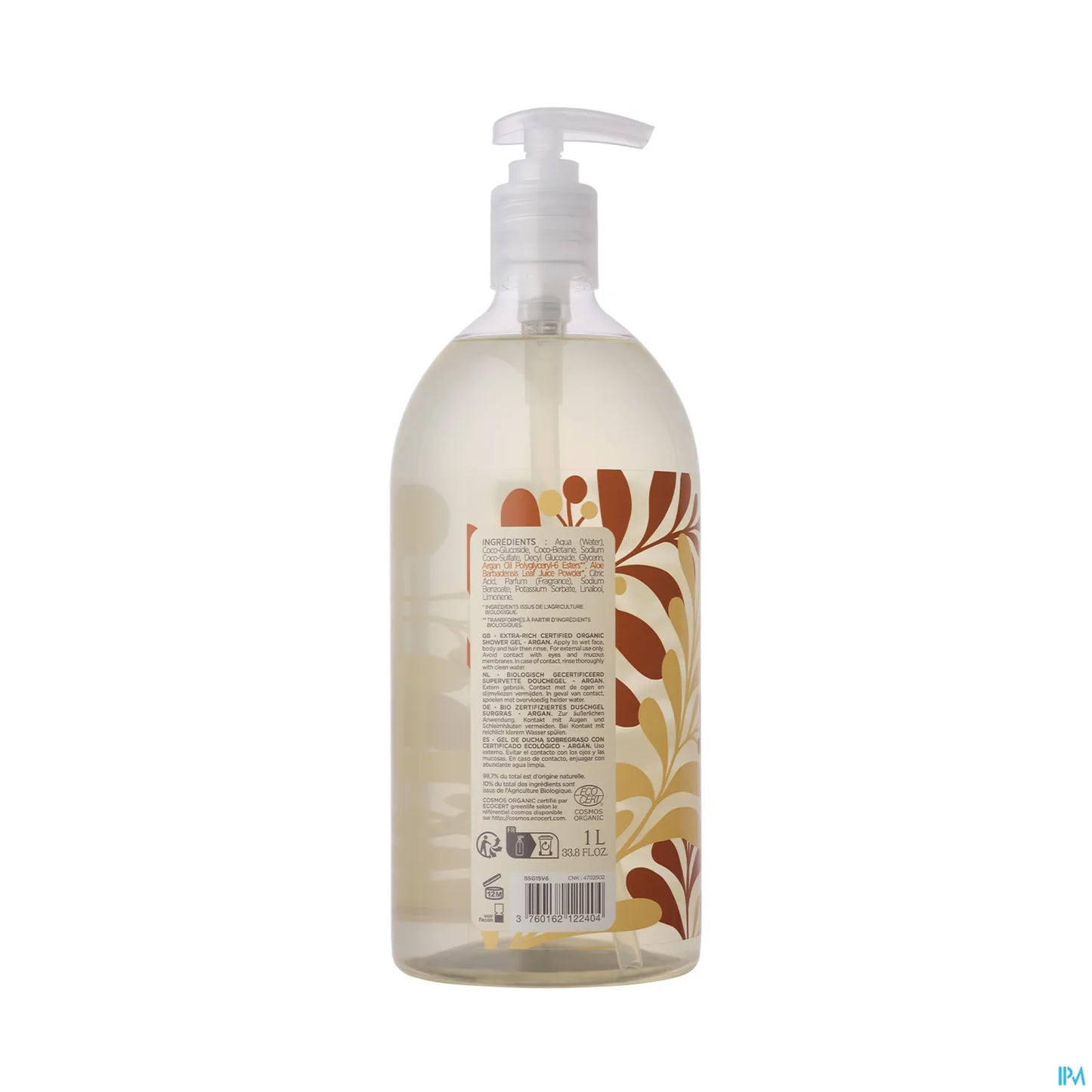 Certified Organic Argan Shower Gel Surgras Face Body Hair Soap-Free 1L