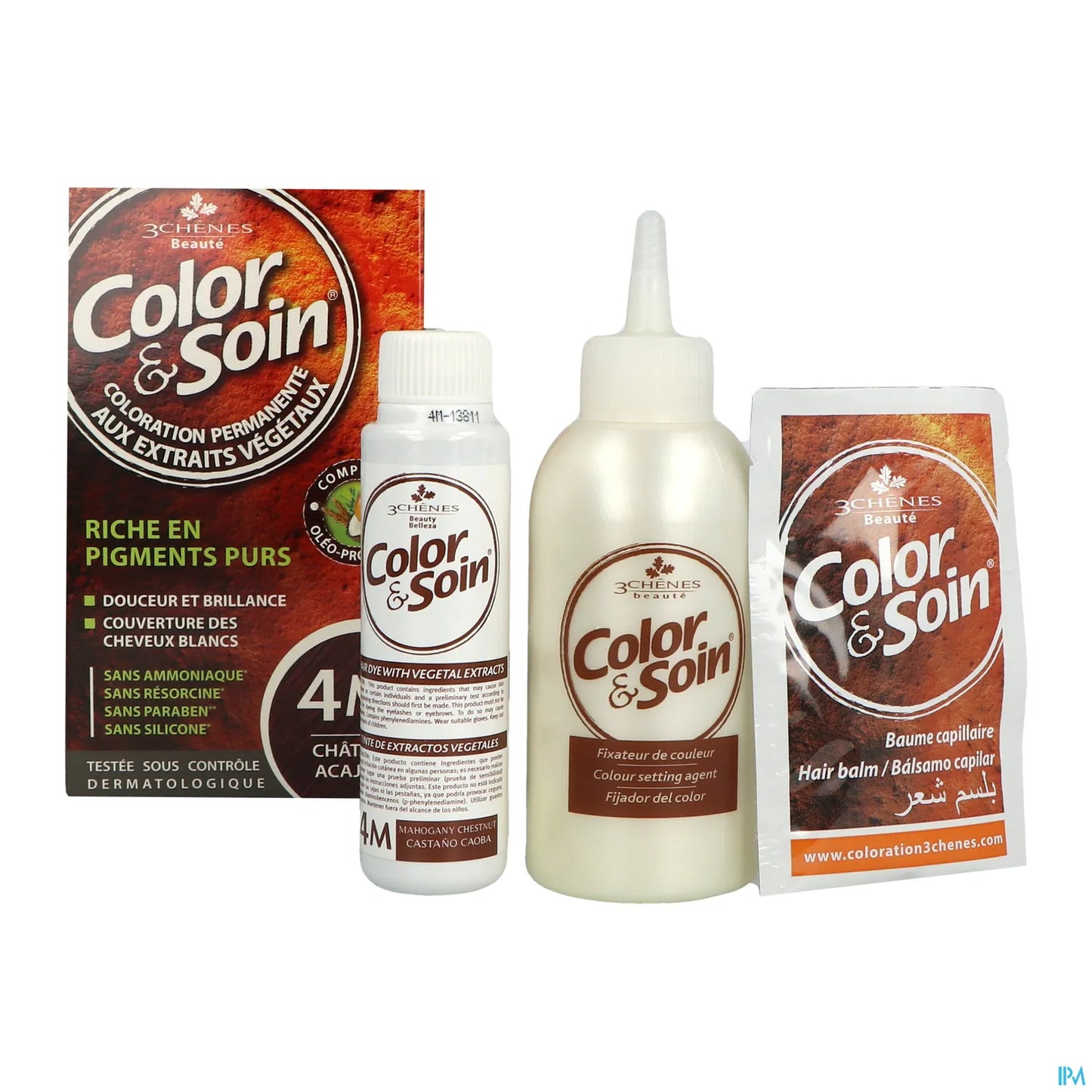 3 Chênes Color & Soin Colorations 4M Châtain Acajou 49.9g