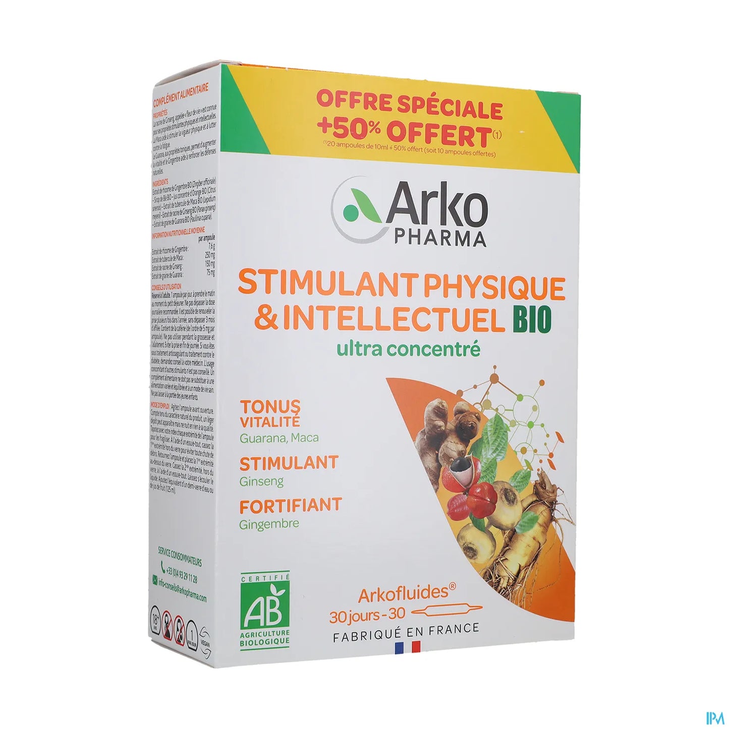 Arkofluides Stimulant Physique et Intellectuel Bio 30 Ampoules 10 mL