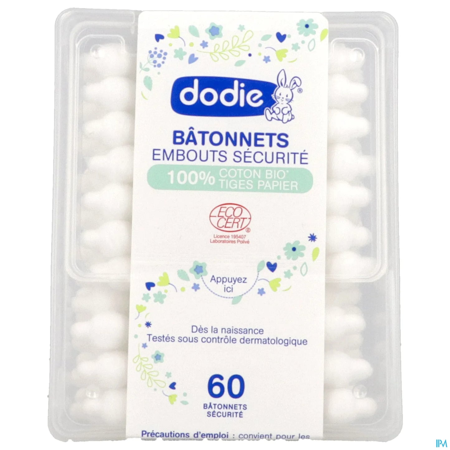 Bâtonnets Coton Bio 60 Bâtonnets