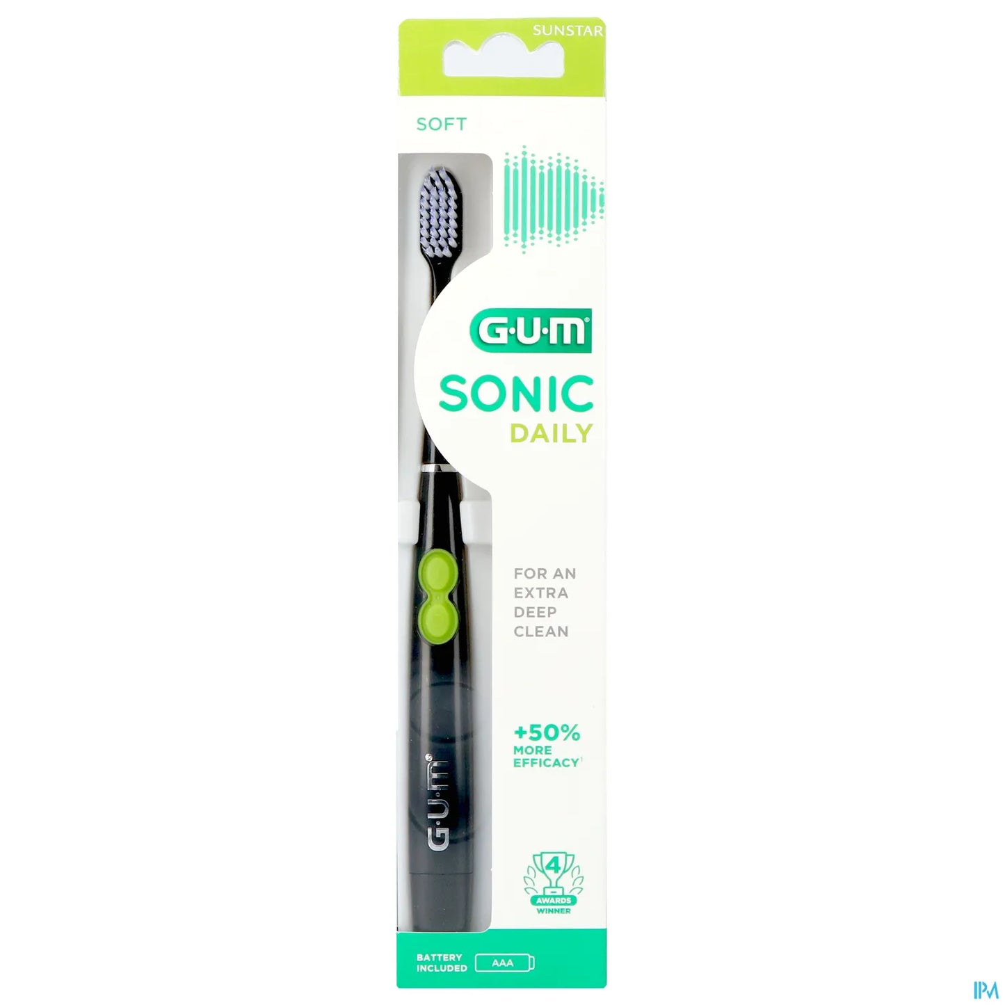 GUM Sonic Daily Black Electric Toothbrush with Batteries 4100