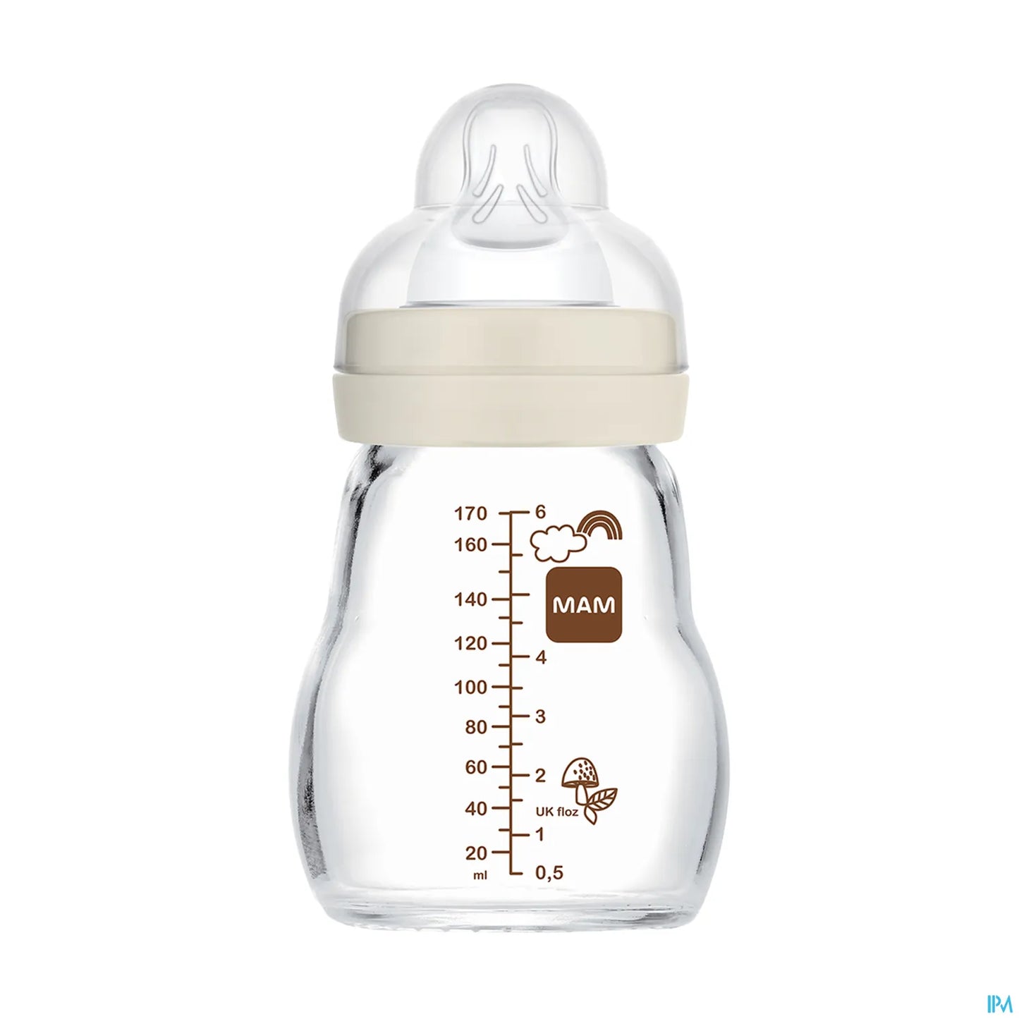 Premium Glass Baby Bottle 170ml White Flow 1