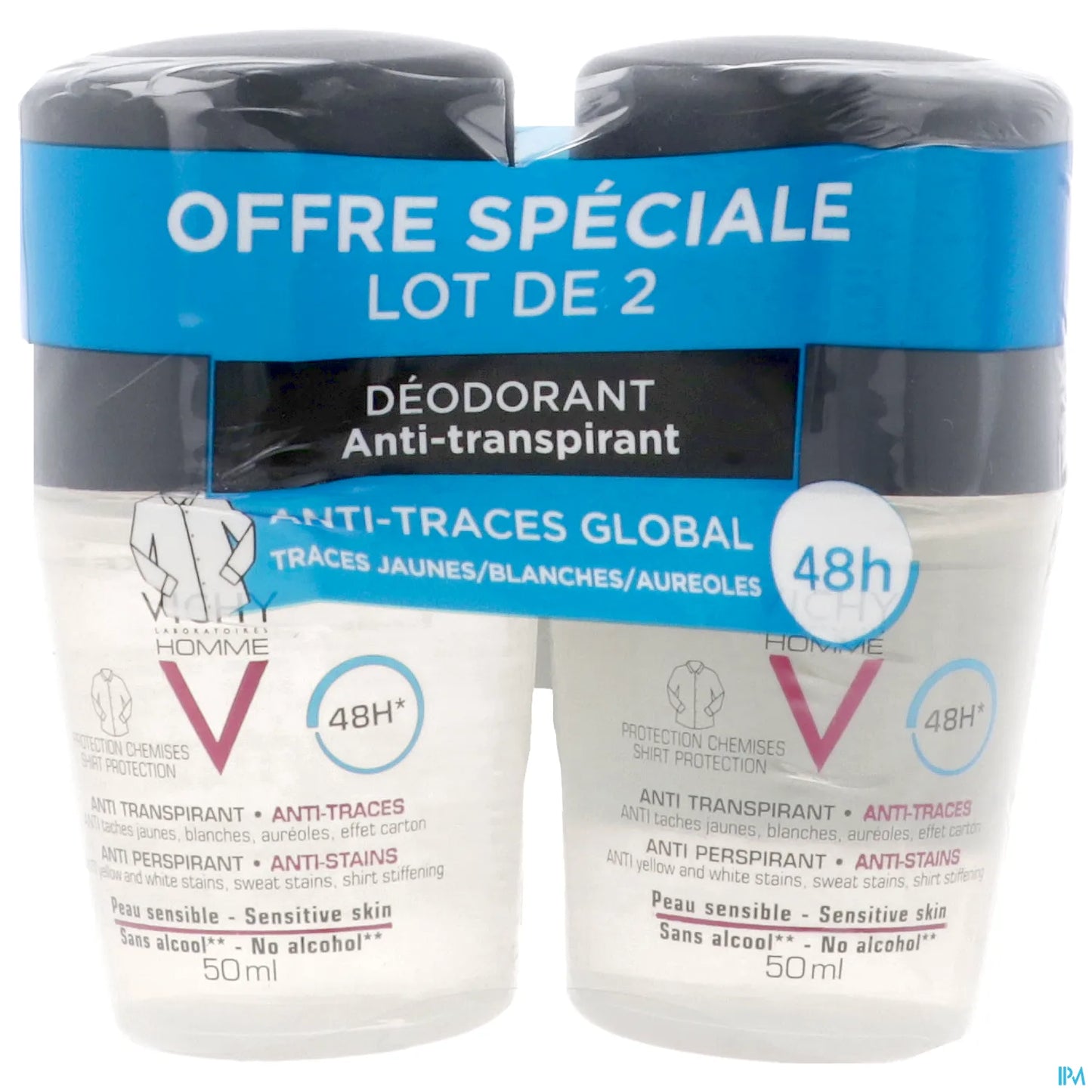 Homme Déodorant Anti-Transpirant Anti-Traces 48H 2x50ml Roll-On