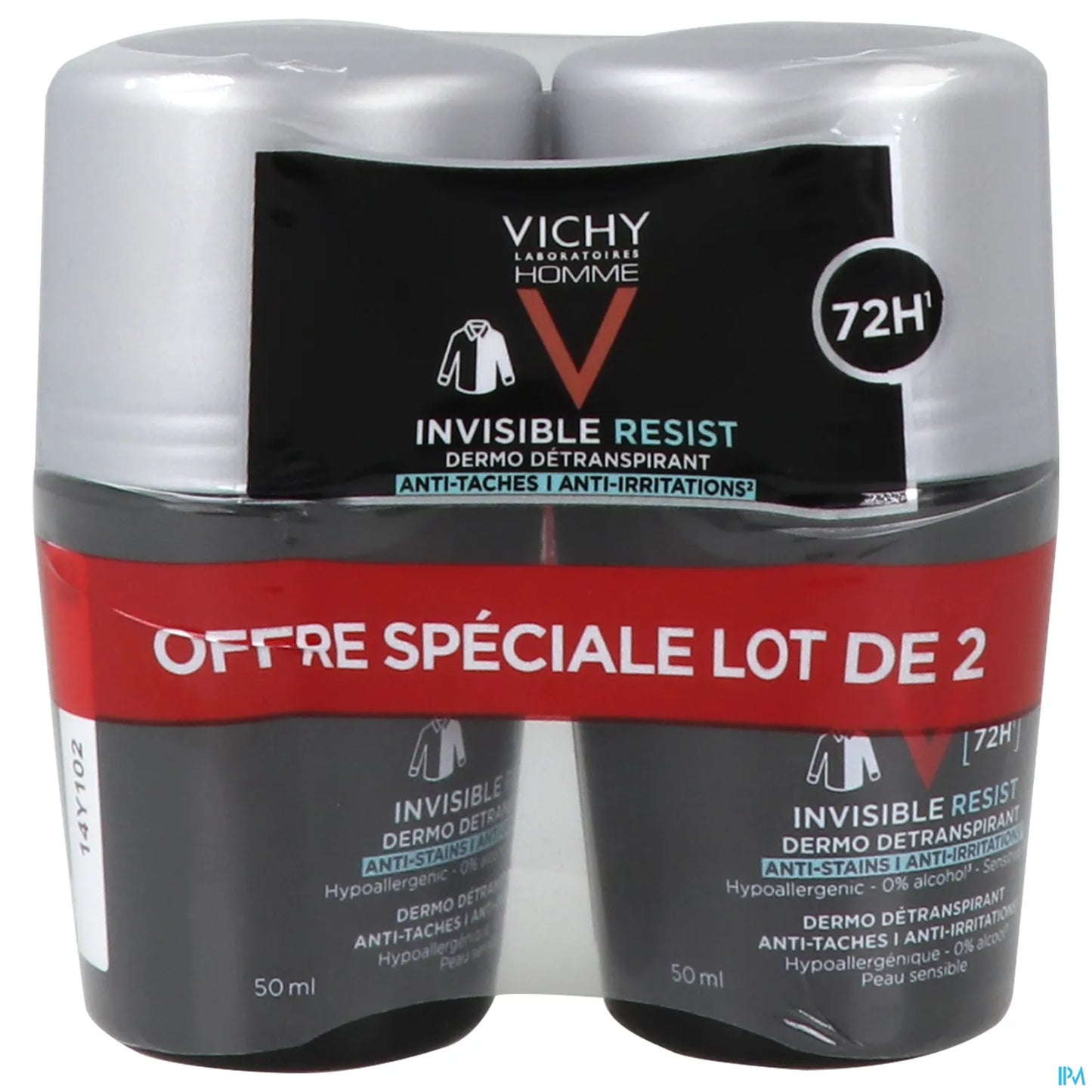 Deodorante Invisible Resist da uomo, 72 ore, roll-on, 2 x 50 ml