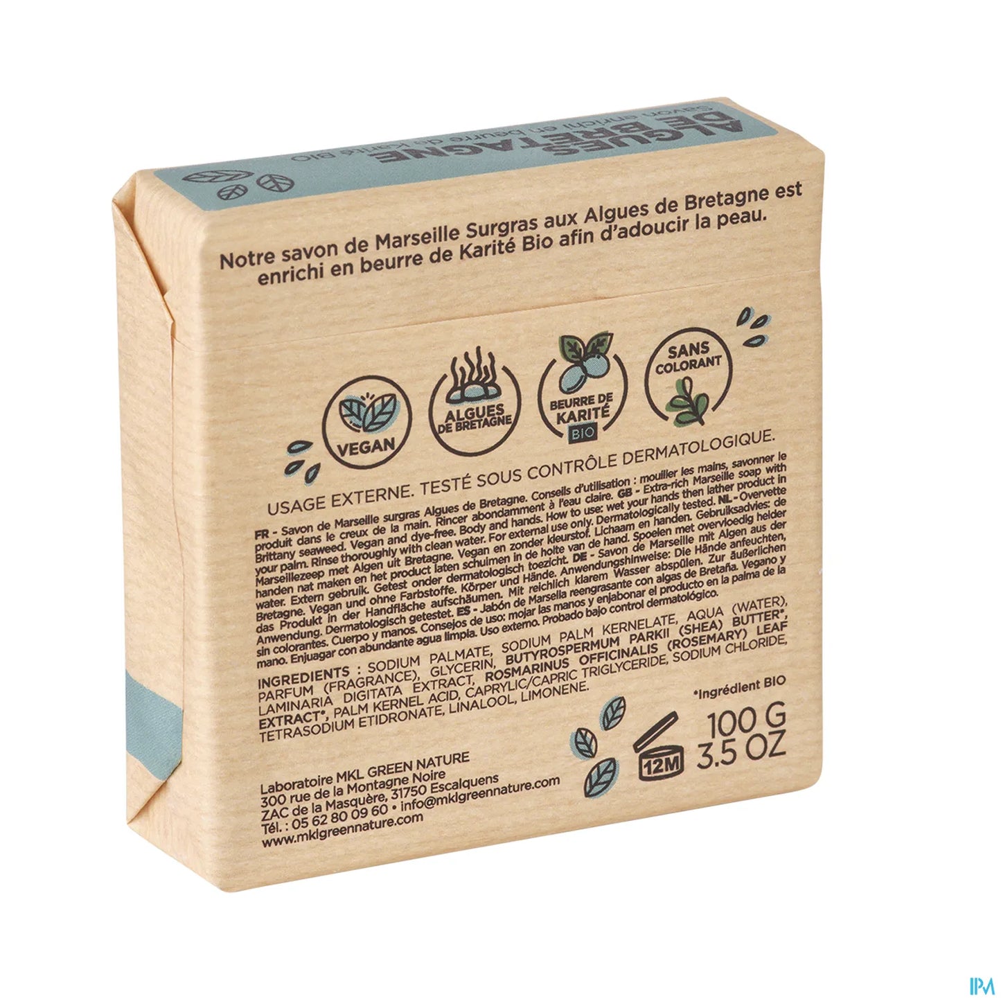 Green Nature Savon de Marseille Surgras Algues de Bretagne 100g