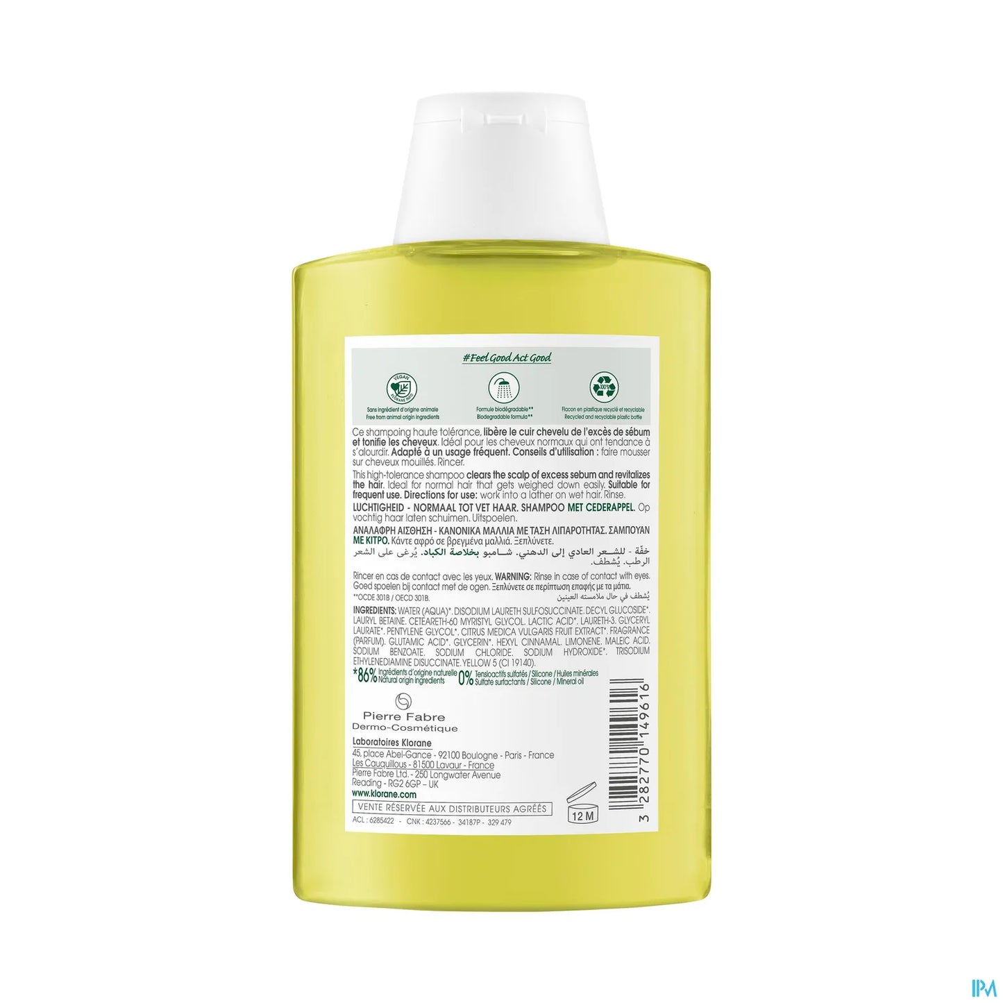 Shampoing Légèreté Assainissant 200ml Cedrat Cheveux Normaux