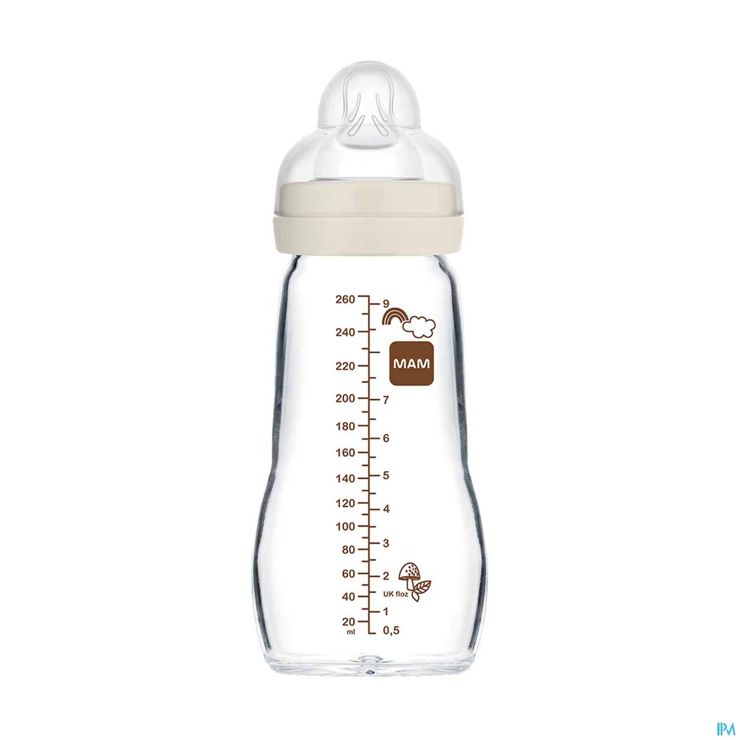 Premium Glass Baby Bottle 260 ml White - Flow 2 Medium SkinSoft Teat