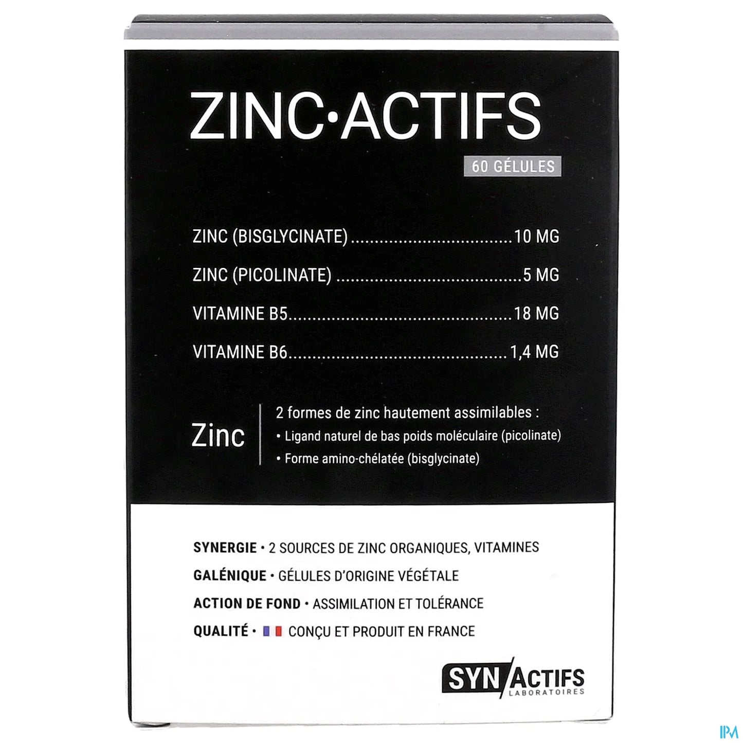 SynActifs ZincActifs Zinc et Vitamine B5 60 Gélules