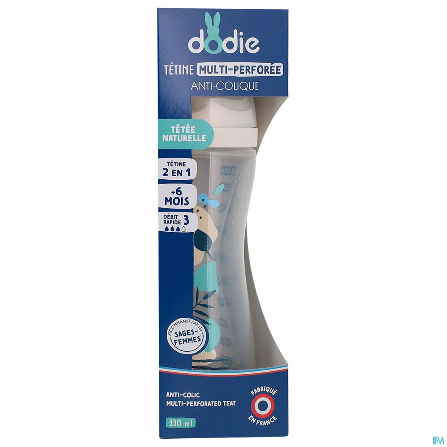Biberon Tétine Multi-Perforée Anti-Colique Bleu 330ml