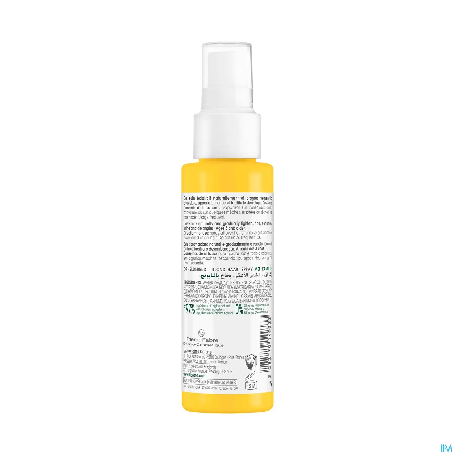 Spray Eclaircissant Cheveux Blonds à la Camomille Bio 100ml