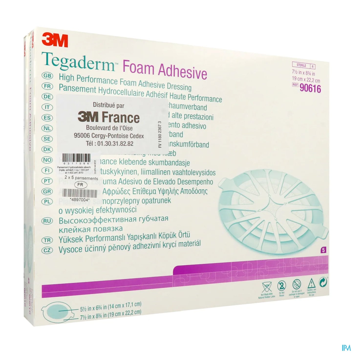 Medicazione idrocellulare adesiva in schiuma Tegaderm 19 x 22,2 cm - Scatola da 10