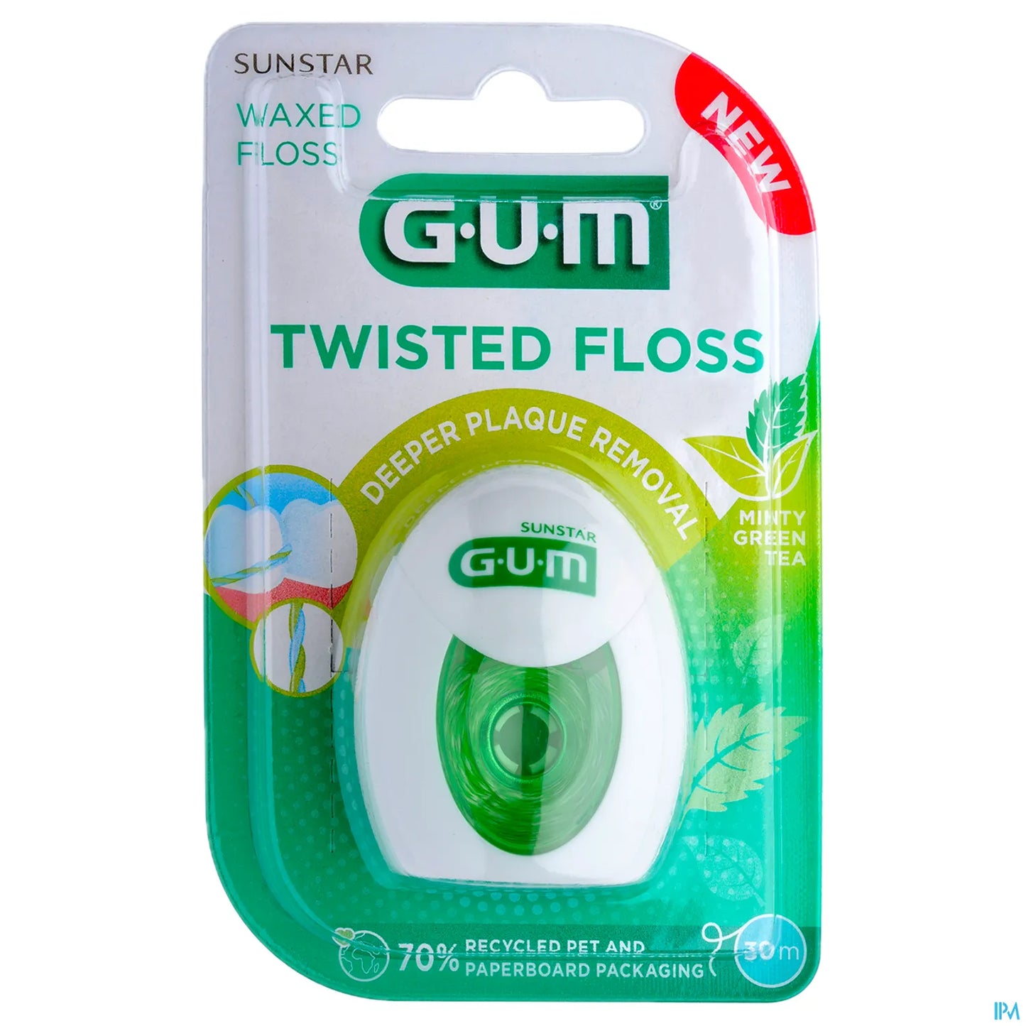 G.U.M Twisted Floss 3500 Fil Dentaire Ciré Saveur Thé Vert Mentholé 30m