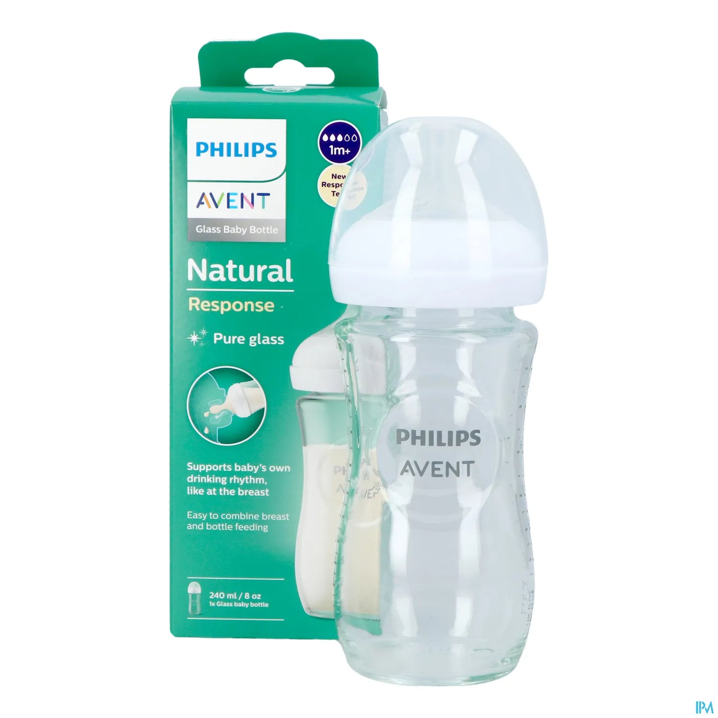 Philips Avent Natural Response Biberon Verre 240ml + Tétine Silicone 1m+