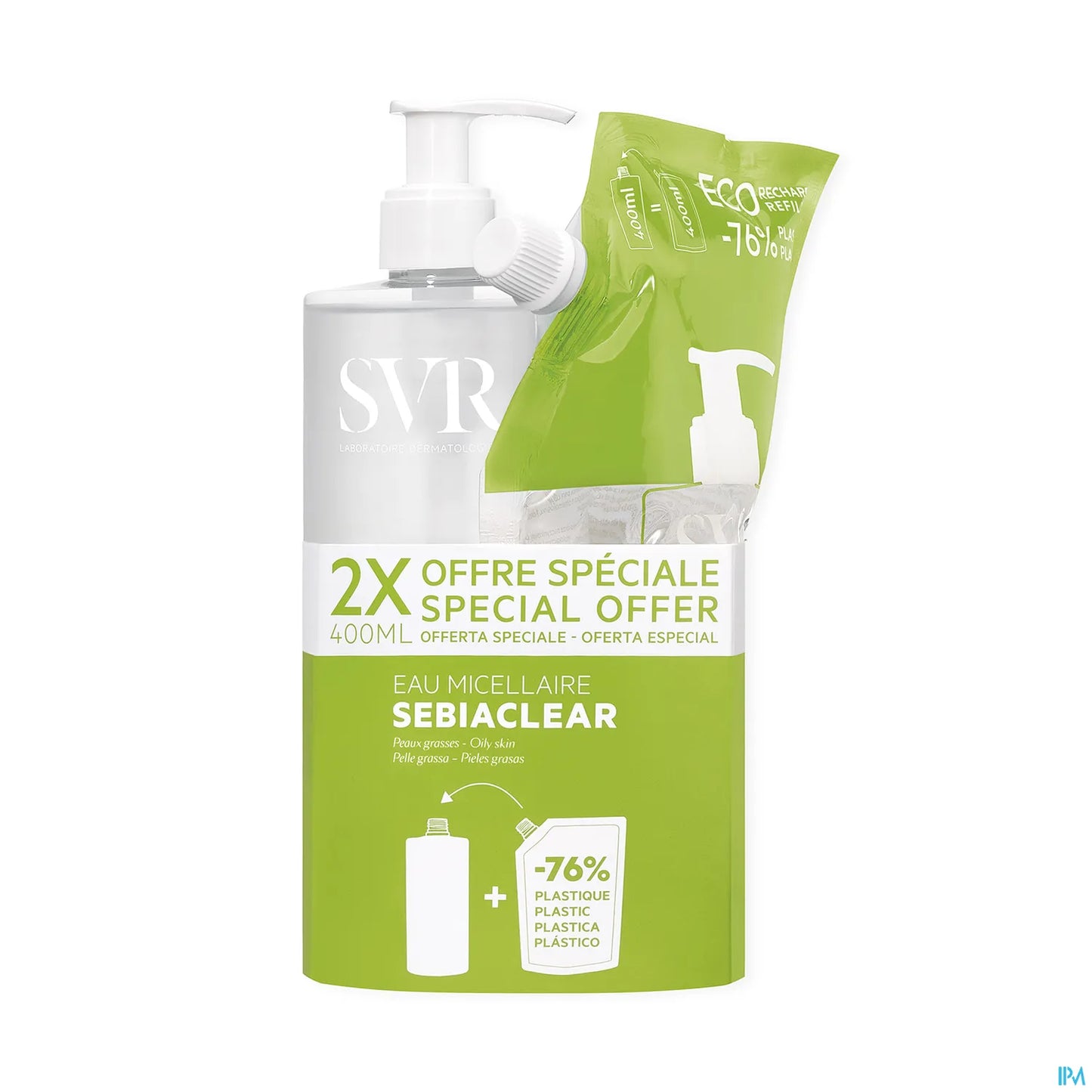 Sebiaclear Eau Micellaire Recharge 2x400 Ml