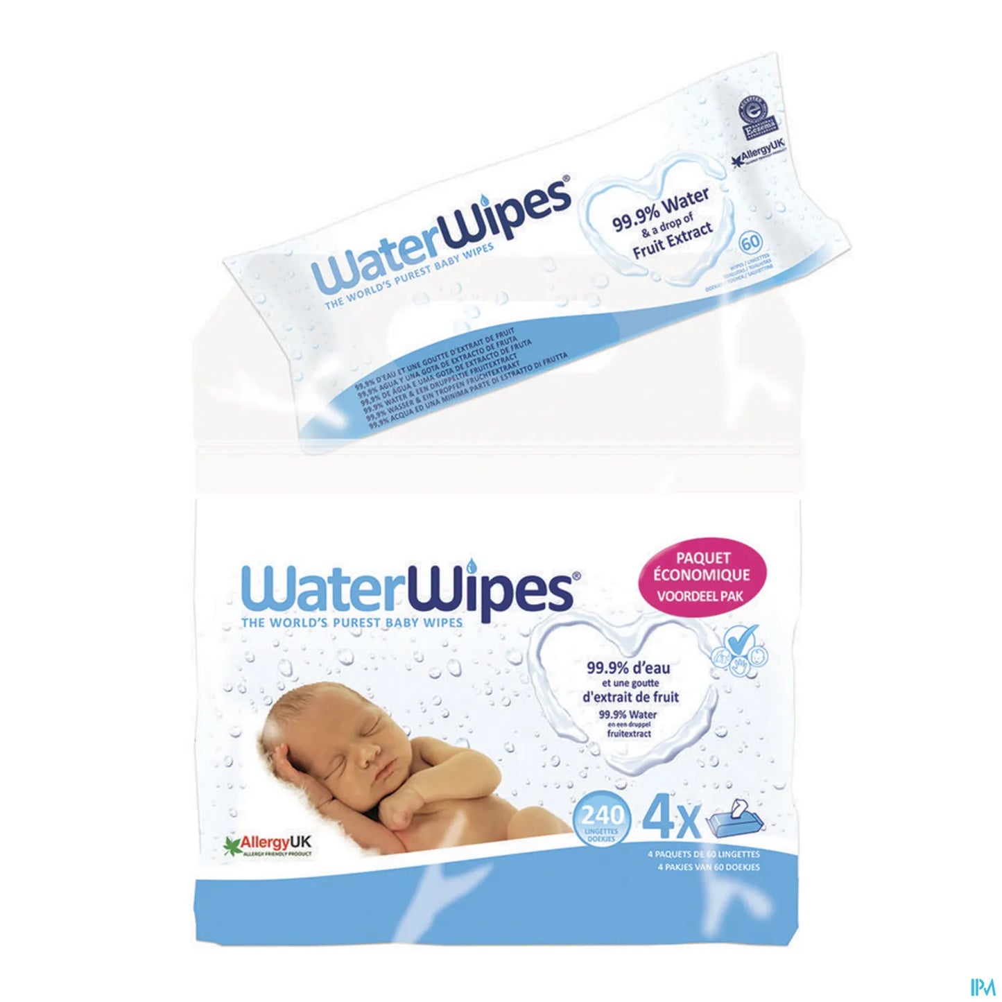 Waterwipes Lot de 5x60 Lingettes Bébé Sensitives Nouveau-né Biodégradables