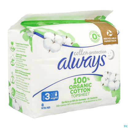 Cotton Protection 8 Serviettes Hygiéniques Nuit Taille 3
