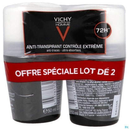 Homme Déodorant Anti-Transpirant 72H Extrême Control 2 x 50ml Roll-on