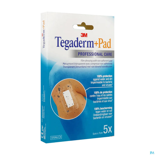 3M Tegaderm Pad Pansement Adhésif Stérile Avec Compresse Transparent 5x7cm B/5