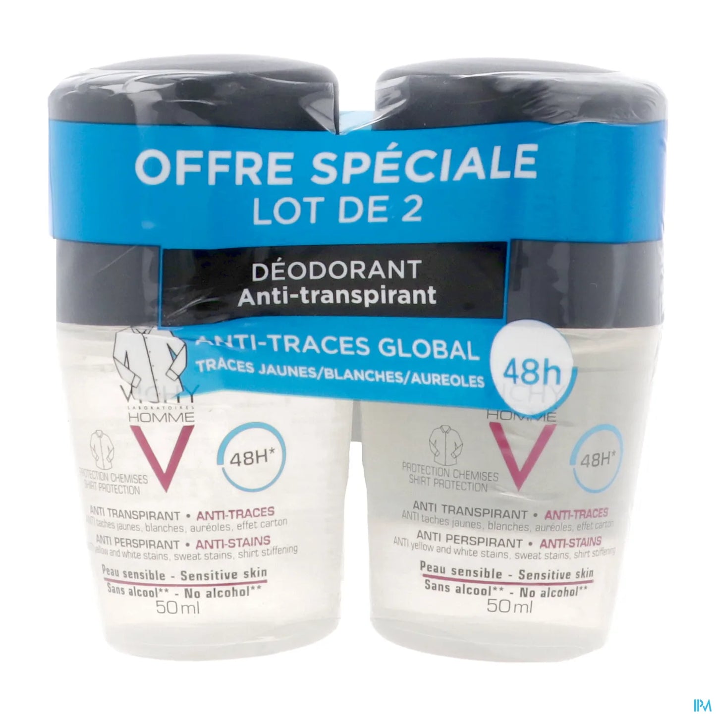 Homme Déodorant Anti-Transpirant Anti-Traces 48H 2x50ml Roll-On