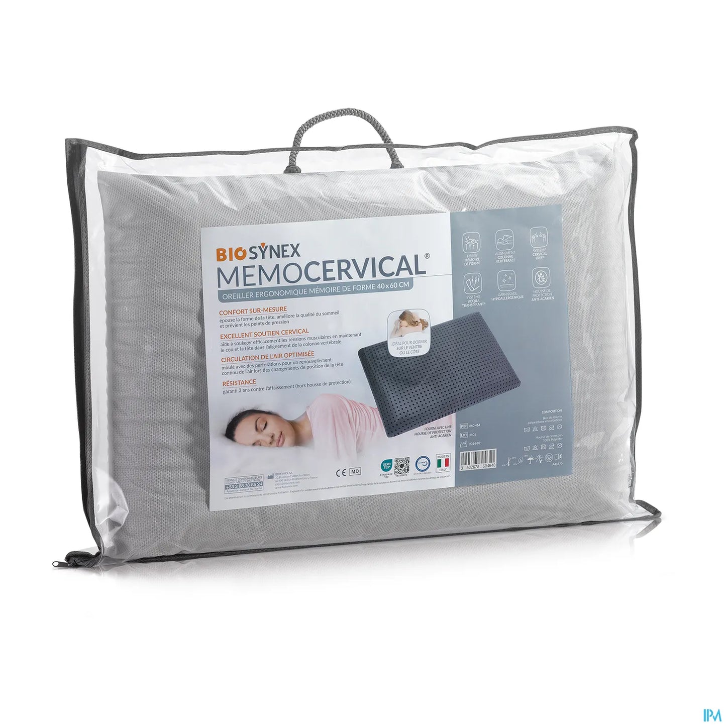 Biosynex Oreiller Mémocervical Gris 40 x 60 cm