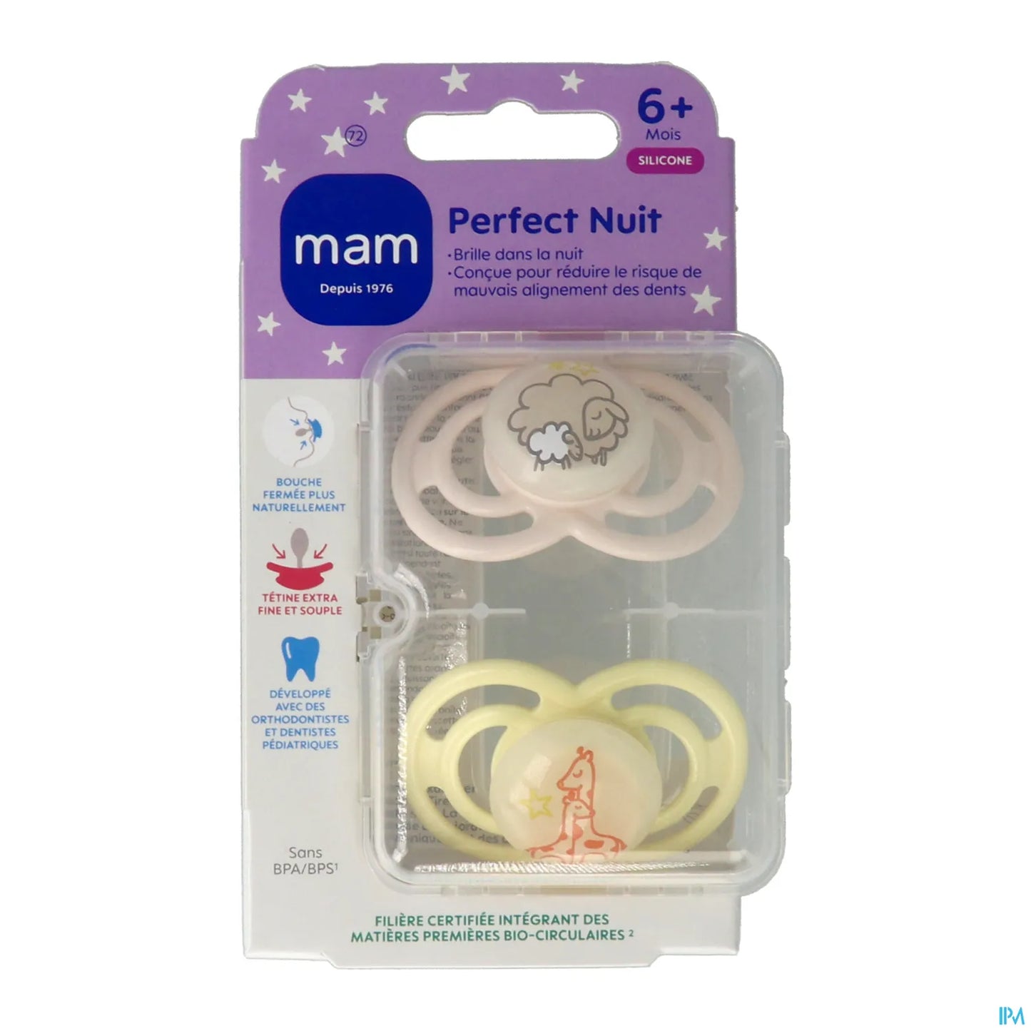 Lot de 2 Sucettes Silicone Perfect Nuit +6 Mois