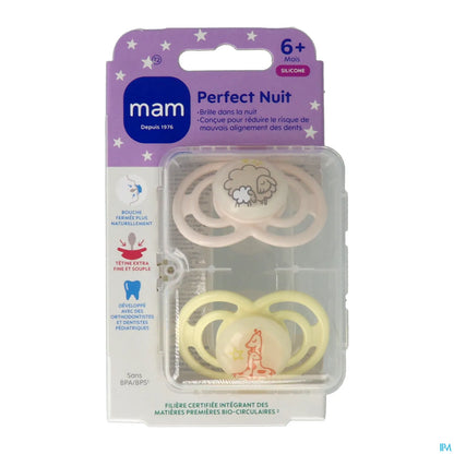 Lot de 2 Sucettes Silicone Perfect Nuit +6 Mois