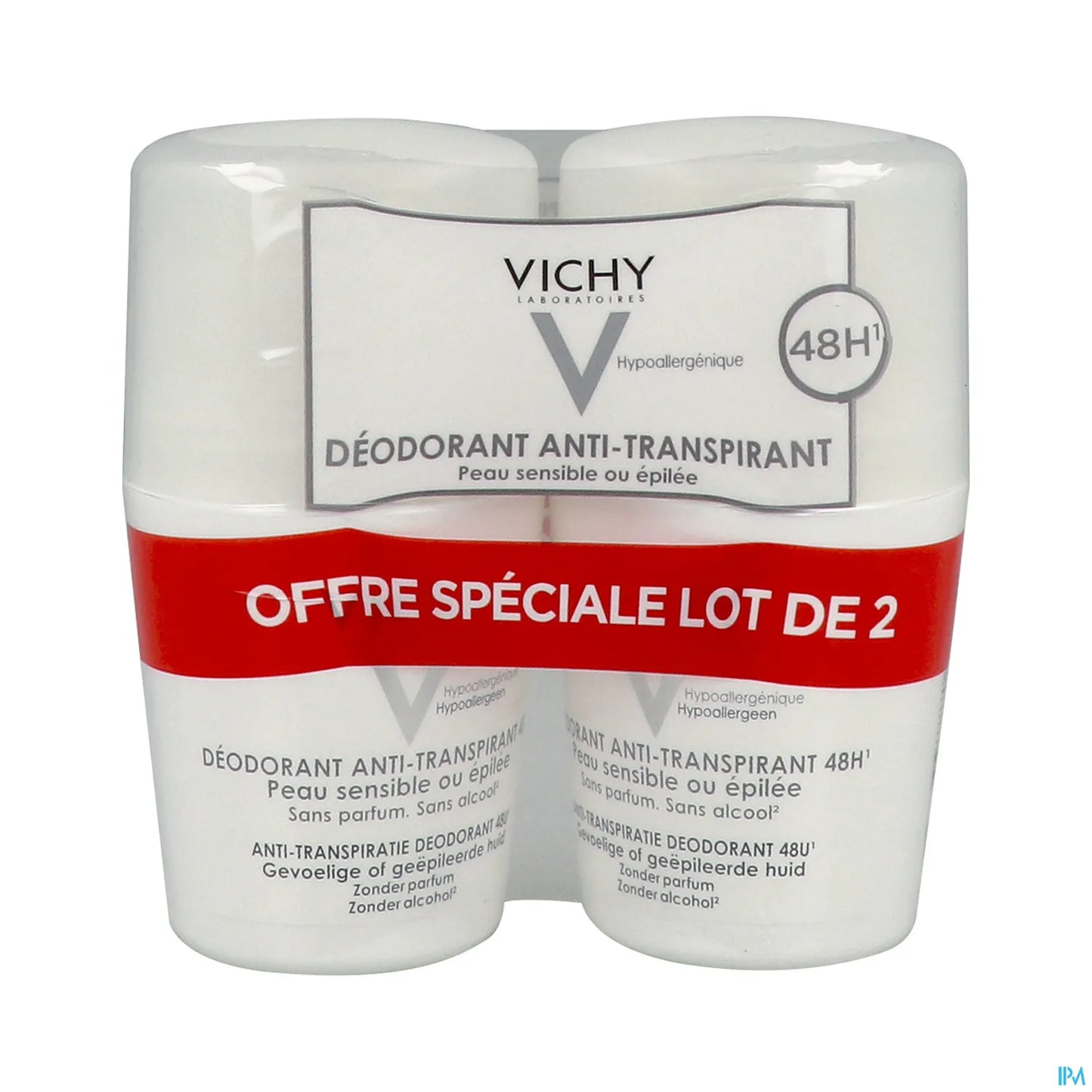Déodorant Anti-Transpirant 48h Peaux Sensibles ou Épilées Roll-On 2x50ml