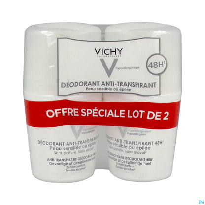 Déodorant Anti-Transpirant 48h Peaux Sensibles ou Épilées Roll-On 2x50ml