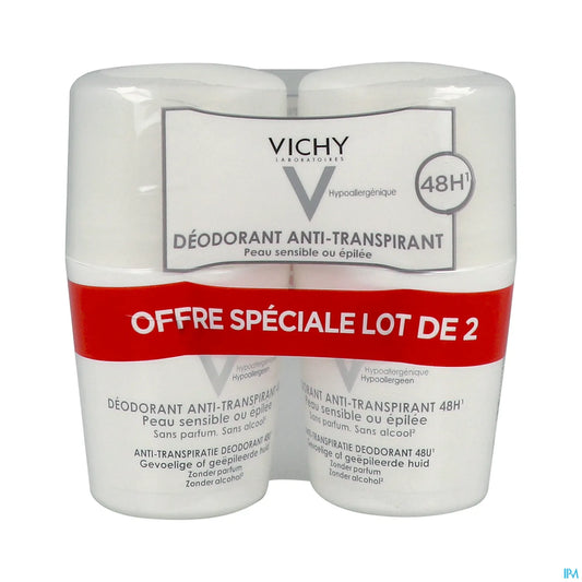 Déodorant Anti-Transpirant 48h Peaux Sensibles ou Épilées Roll-On 2x50ml