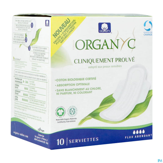 Serviettes Hygiéniques Coton Bio Flux Abondant 10 Unités
