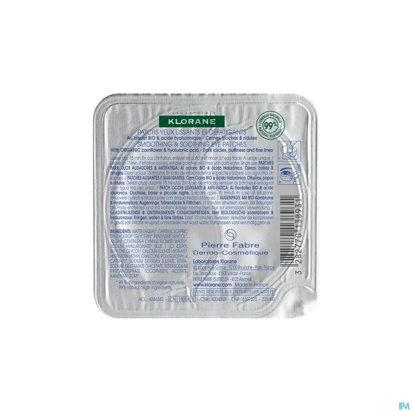 Patchs Yeux Lissants Hydro-Gel Bleuet Bio Acide Hyaluronique