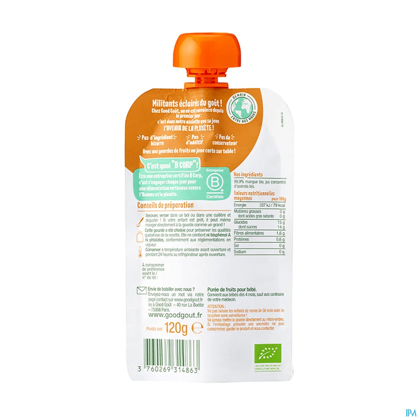 Organic Mango Puree Pouch for Baby 120g