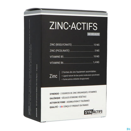 SynActifs ZincActifs Zinc et Vitamine B5 60 Gélules