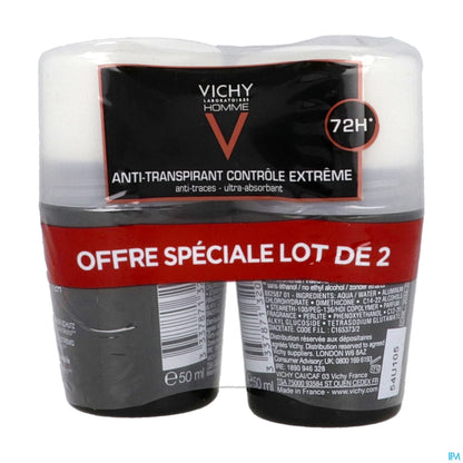 Homme Déodorant Anti-Transpirant 72H Extrême Control 2 x 50ml Roll-on