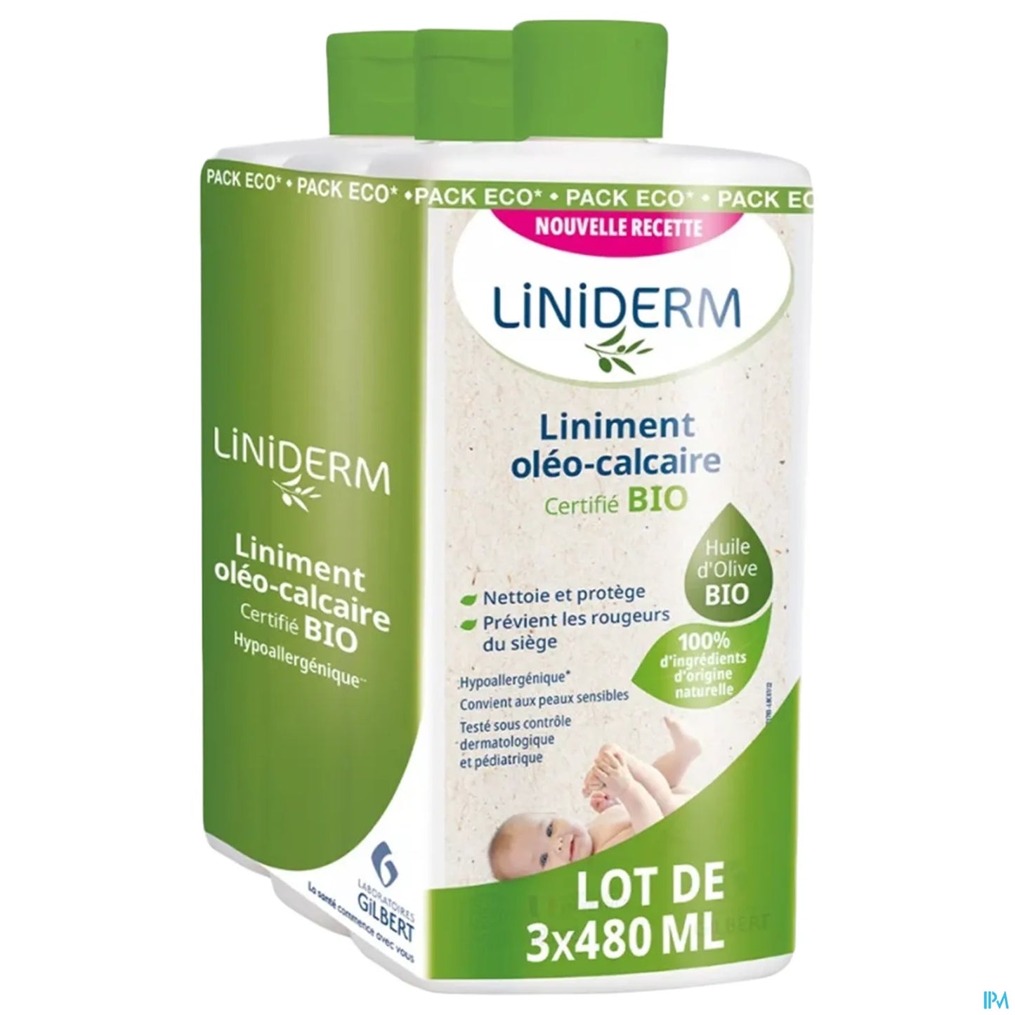 Linimento oleo-calcareo biologico certificato Gilbert Liniderm 3x480ml