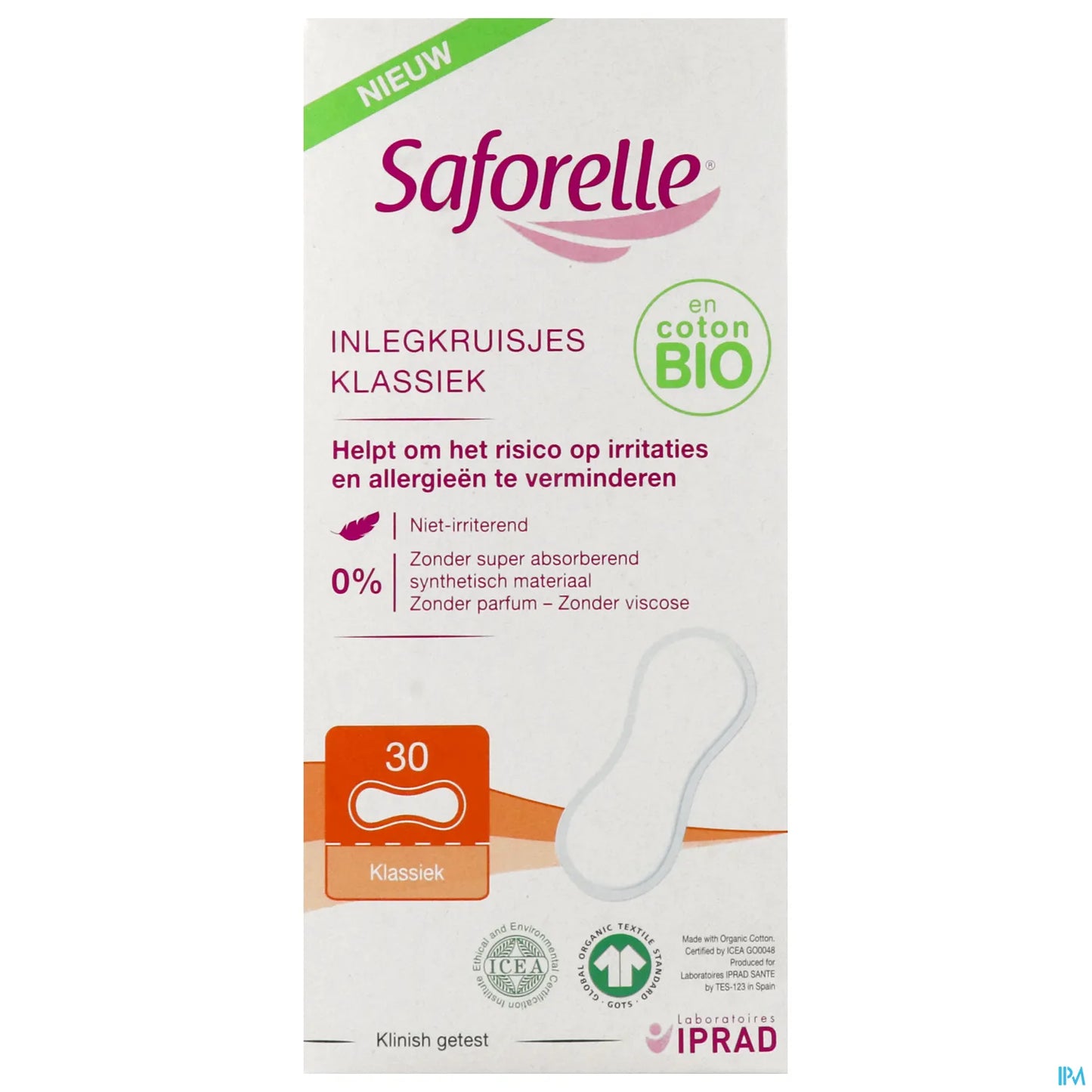 Bio 30 Protèges Slips Classiques 100% Coton Bio Peau Sensible