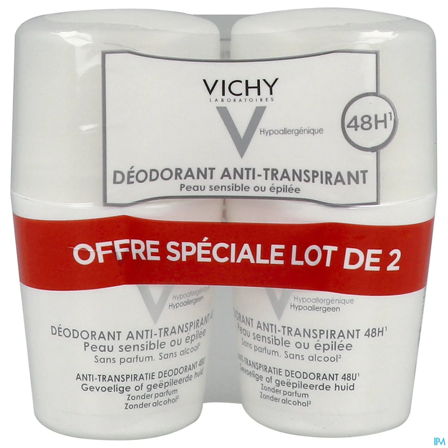Déodorant Anti-Transpirant 48h Peaux Sensibles ou Épilées Roll-On 2x50ml