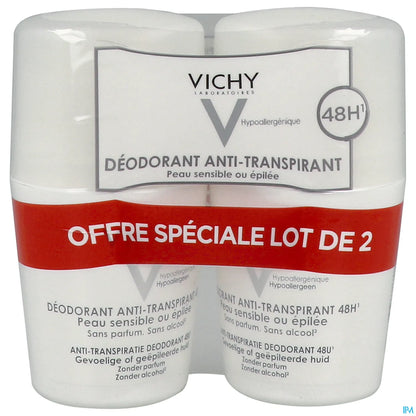 Déodorant Anti-Transpirant 48h Peaux Sensibles ou Épilées Roll-On 2x50ml