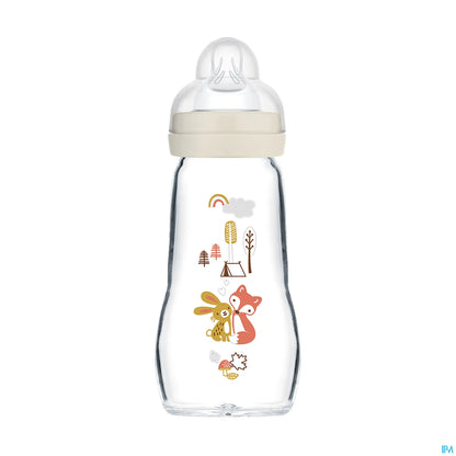 Premium Glass Baby Bottle 260 ml White - Flow 2 Medium SkinSoft Teat