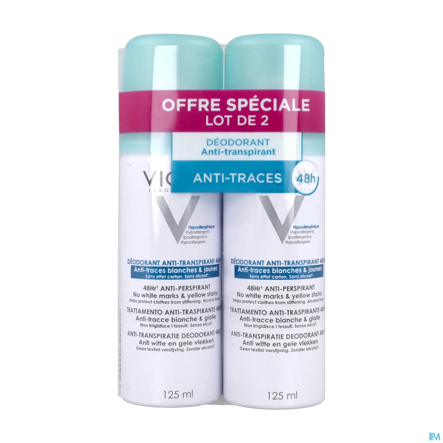 Anti-Perspirant Deodorant Anti-Trace Aerosol 48H Pack of 2 x 125 ml
