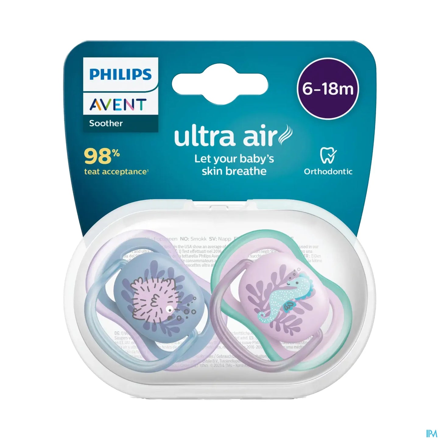 Philips Avent Ultra Air Sucettes Orthodontiques 6-18 Mois Mixte Baleine Et Tortue