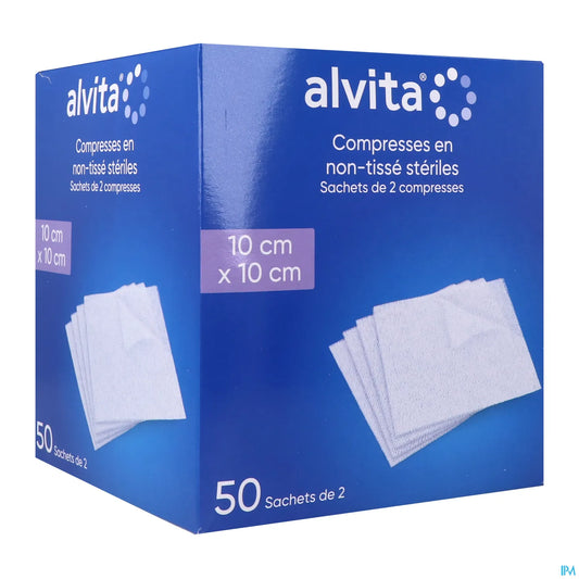 Compresses Non-Tissées Stériles 10x10cm 50 Sachets de 2