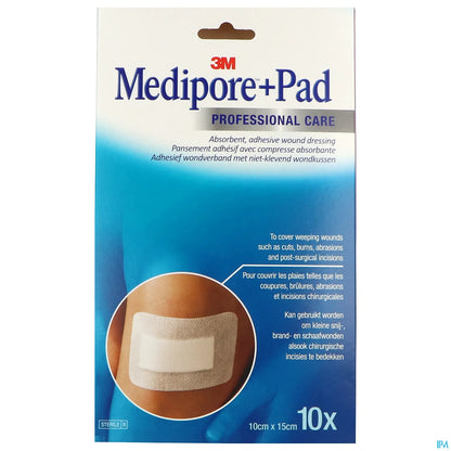 Medicazione adesiva sterile 3M Medipore+ Pad con compressa 10x15cm B/10